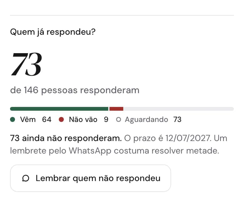 Tela de convidados do app, com o casal de exemplo