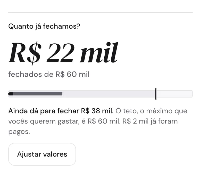 Tela de orçamento do app, com o casal de exemplo