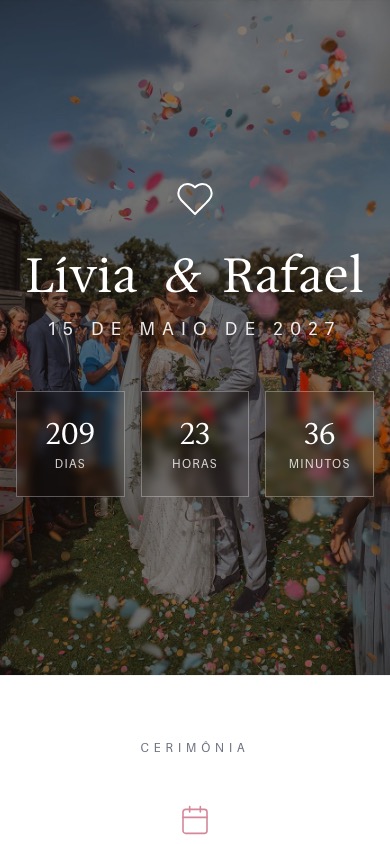 Exemplo de site de casamento de demonstração, com casal fictício